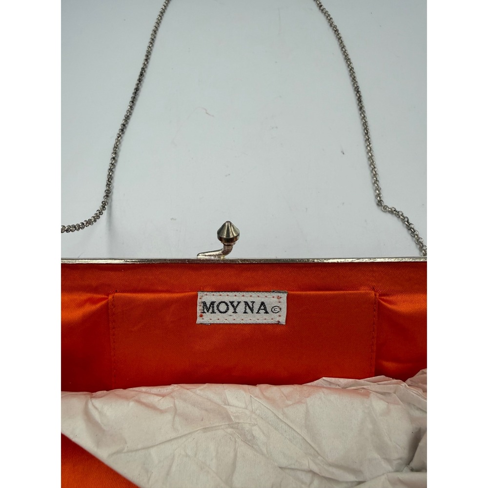 Moyna Orange Embroidered Silk Floral Clutch Beaded Fringe Evening Bag w/ Chain - Picture 8 of 8